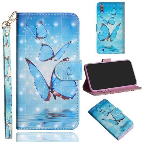 Blue Sea Butterflies 3D Painted Leather Wallet Case for Samsung Galaxy M10
