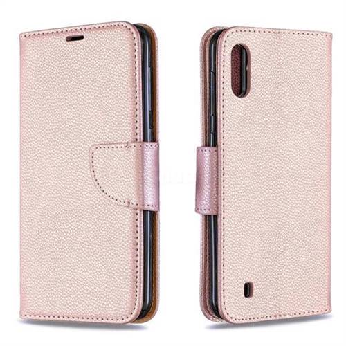 Classic Luxury Litchi Leather Phone Wallet Case for Samsung Galaxy M10 - Golden