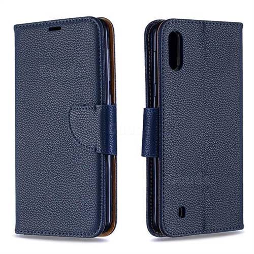 Classic Luxury Litchi Leather Phone Wallet Case for Samsung Galaxy M10 - Blue