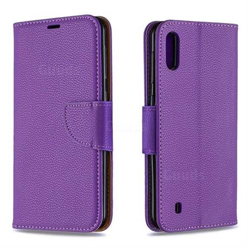 Classic Luxury Litchi Leather Phone Wallet Case for Samsung Galaxy M10 - Purple