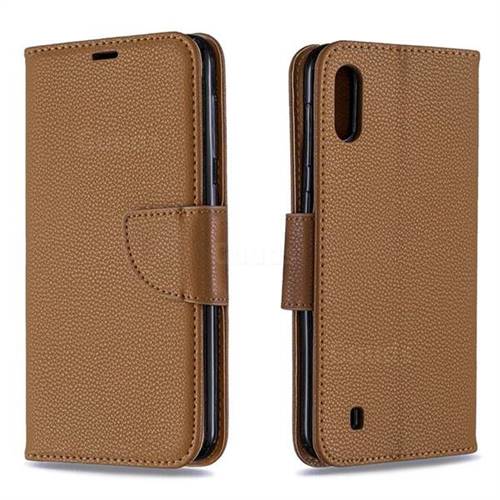 Classic Luxury Litchi Leather Phone Wallet Case for Samsung Galaxy M10 - Brown