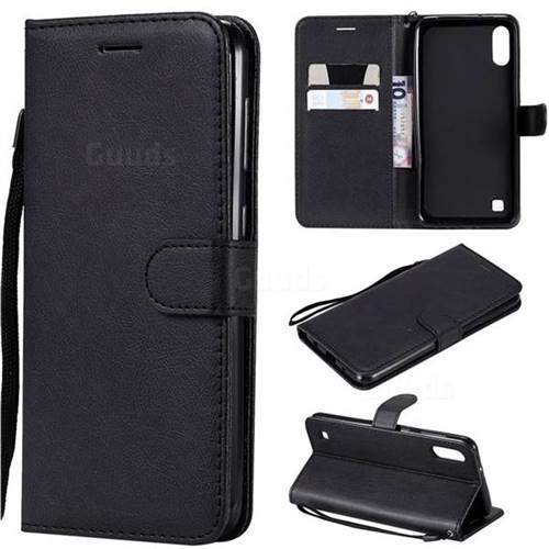 Retro Greek Classic Smooth PU Leather Wallet Phone Case for Samsung Galaxy M10 - Black