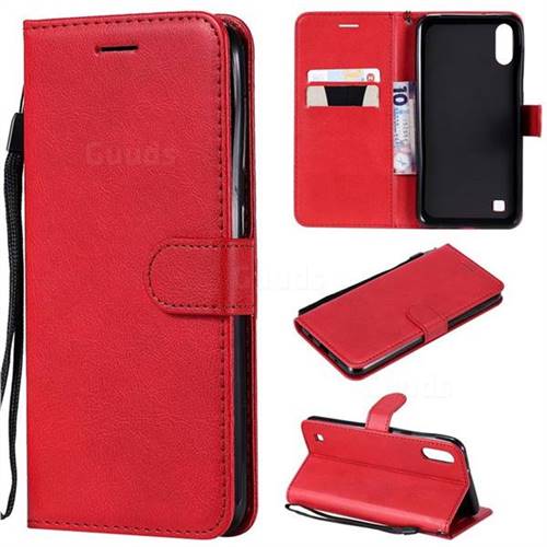 Retro Greek Classic Smooth PU Leather Wallet Phone Case for Samsung Galaxy M10 - Red