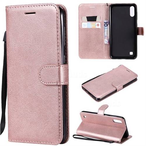 Retro Greek Classic Smooth PU Leather Wallet Phone Case for Samsung Galaxy M10 - Rose Gold