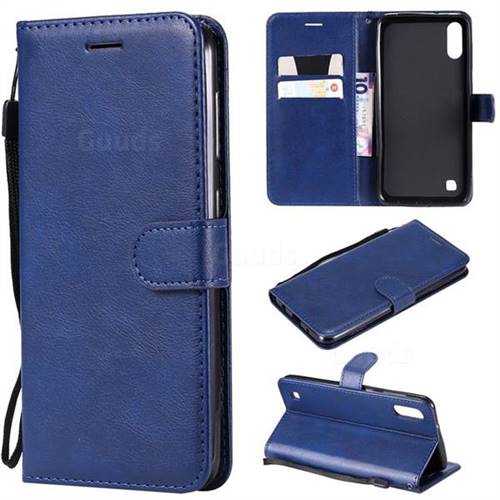 Retro Greek Classic Smooth PU Leather Wallet Phone Case for Samsung Galaxy M10 - Blue