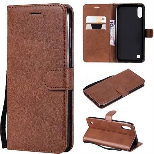 Retro Greek Classic Smooth PU Leather Wallet Phone Case for Samsung Galaxy M10 - Brown