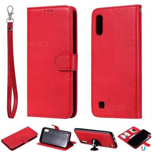 Retro Greek Detachable Magnetic PU Leather Wallet Phone Case for Samsung Galaxy M10 - Red