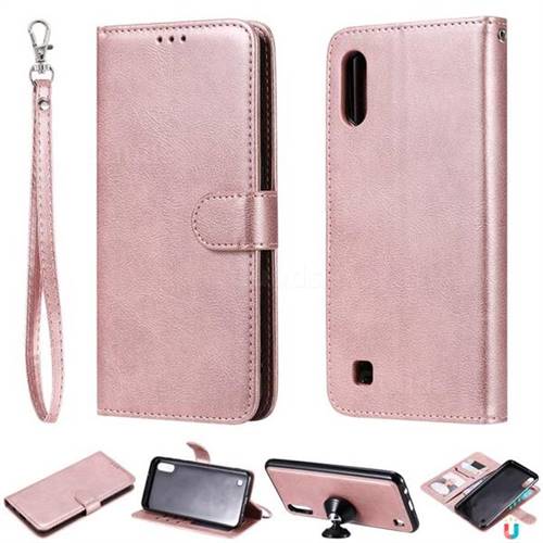 Retro Greek Detachable Magnetic PU Leather Wallet Phone Case for Samsung Galaxy M10 - Rose Gold