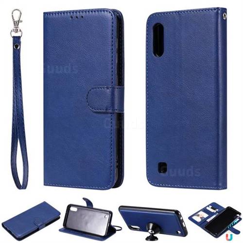 Retro Greek Detachable Magnetic PU Leather Wallet Phone Case for Samsung Galaxy M10 - Blue