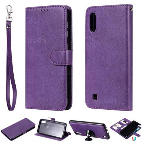 Retro Greek Detachable Magnetic PU Leather Wallet Phone Case for Samsung Galaxy M10 - Purple