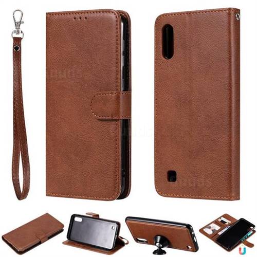 Retro Greek Detachable Magnetic PU Leather Wallet Phone Case for Samsung Galaxy M10 - Brown