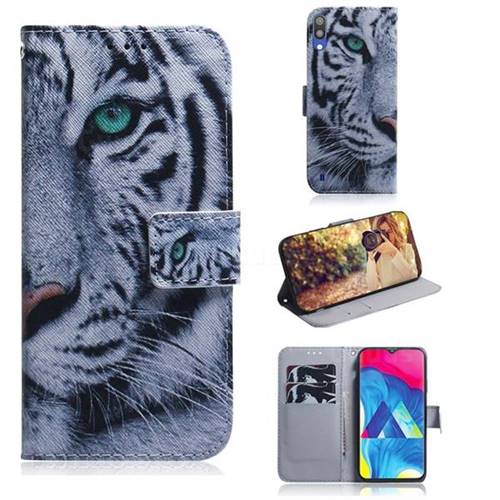 White Tiger PU Leather Wallet Case for Samsung Galaxy M10