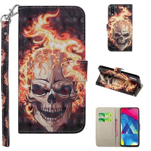 Flame Skull 3D Painted Leather Phone Wallet Case Cover for Samsung Galaxy M10