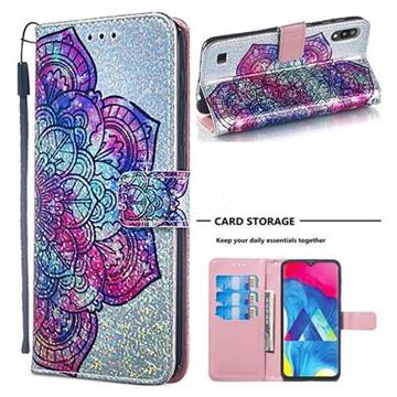 Glutinous Flower Sequins Painted Leather Wallet Case for Samsung Galaxy M10