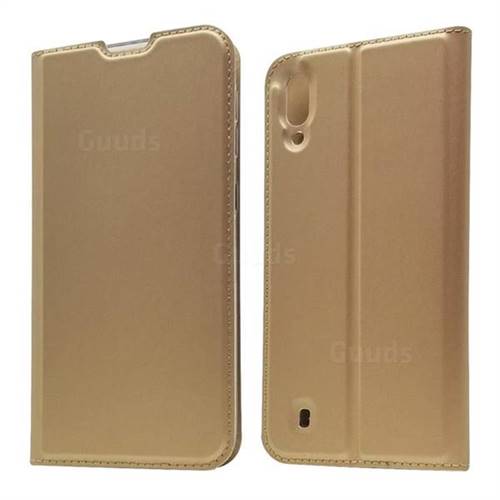 Ultra Slim Card Magnetic Automatic Suction Leather Wallet Case for Samsung Galaxy M10 - Champagne