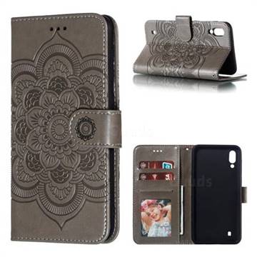 Intricate Embossing Datura Solar Leather Wallet Case for Samsung Galaxy M10 - Gray
