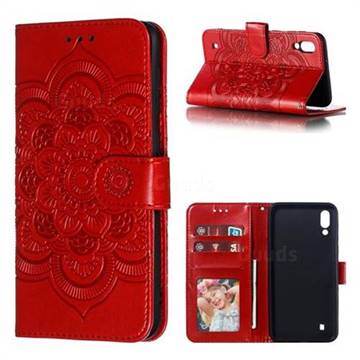Intricate Embossing Datura Solar Leather Wallet Case for Samsung Galaxy M10 - Red