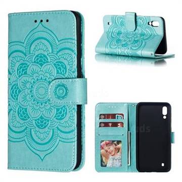 Intricate Embossing Datura Solar Leather Wallet Case for Samsung Galaxy M10 - Green
