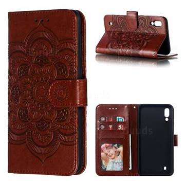 Intricate Embossing Datura Solar Leather Wallet Case for Samsung Galaxy M10 - Brown