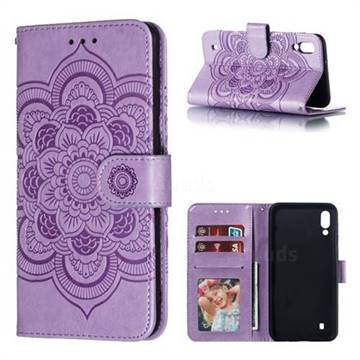 Intricate Embossing Datura Solar Leather Wallet Case for Samsung Galaxy M10 - Purple