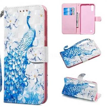 Blue Peacock 3D Painted Leather Wallet Phone Case for Samsung Galaxy M10