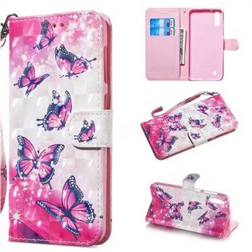Pink Butterfly 3D Painted Leather Wallet Phone Case for Samsung Galaxy M10