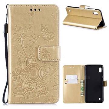 Intricate Embossing Butterfly Circle Leather Wallet Case for Samsung Galaxy M10 - Champagne