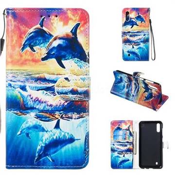 Couple Dolphin Smooth Leather Phone Wallet Case for Samsung Galaxy M10