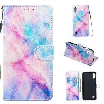 Blue Pink Marble Smooth Leather Phone Wallet Case for Samsung Galaxy M10