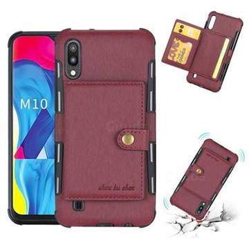 Brush Multi-function Leather Phone Case for Samsung Galaxy M10 - Wine Red