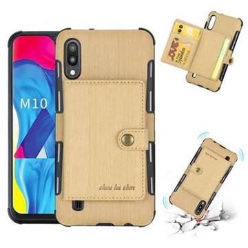 Brush Multi-function Leather Phone Case for Samsung Galaxy M10 - Golden