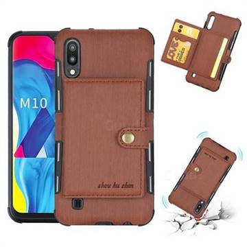 Brush Multi-function Leather Phone Case for Samsung Galaxy M10 - Brown