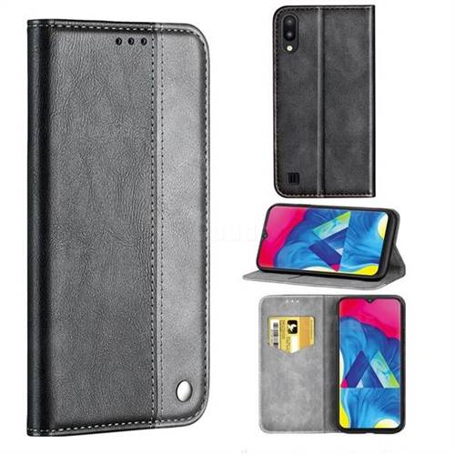 Classic Business Ultra Slim Magnetic Sucking Stitching Flip Cover for Samsung Galaxy M10 - Silver Gray