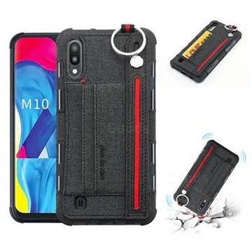 British Style Canvas Pattern Multi-function Leather Phone Case for Samsung Galaxy M10 - Black