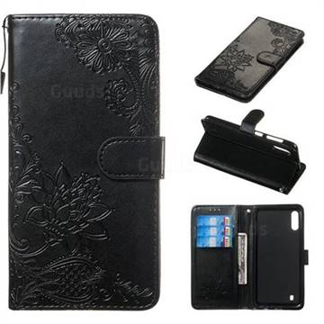 Intricate Embossing Lotus Mandala Flower Leather Wallet Case for Samsung Galaxy M10 - Black