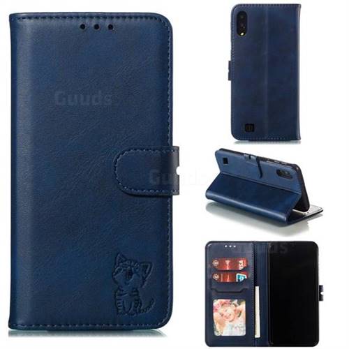 Embossing Happy Cat Leather Wallet Case for Samsung Galaxy M10 - Blue