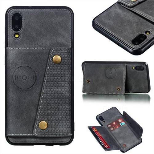 Retro Multifunction Card Slots Stand Leather Coated Phone Back Cover for Samsung Galaxy M10 - Gray