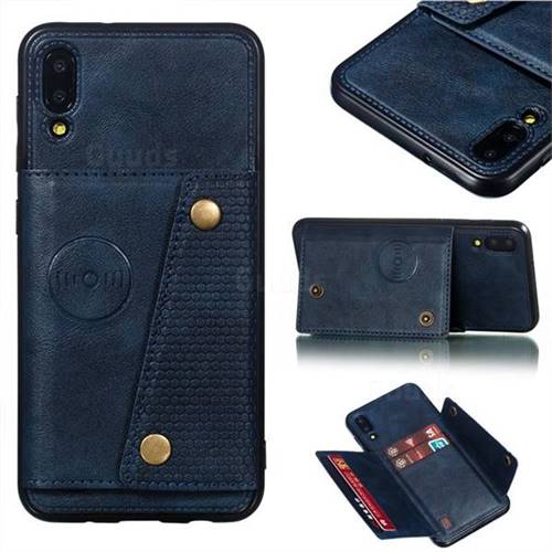 Retro Multifunction Card Slots Stand Leather Coated Phone Back Cover for Samsung Galaxy M10 - Blue