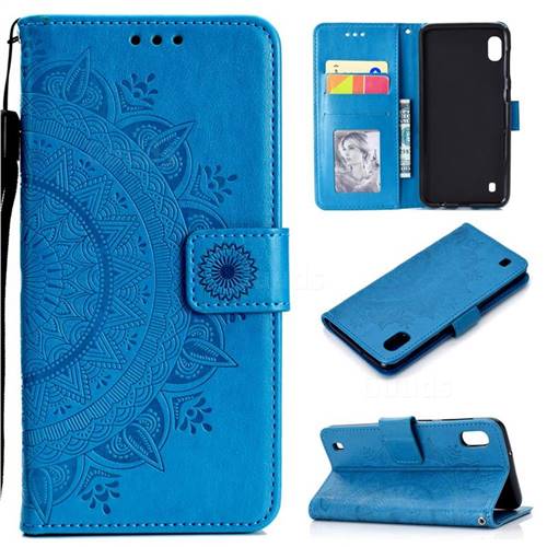 Intricate Embossing Datura Leather Wallet Case for Samsung Galaxy M10 - Blue