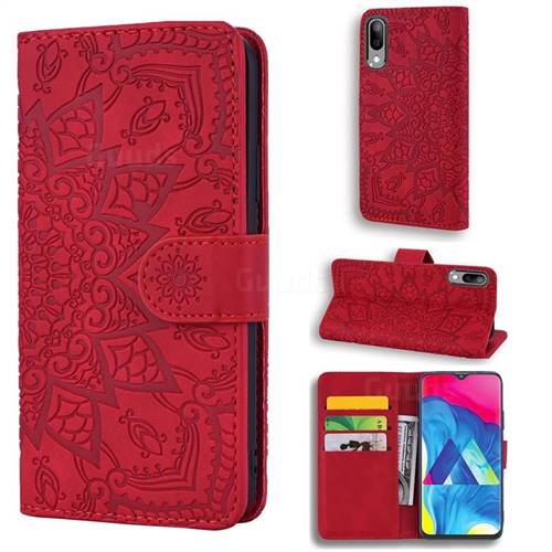 Retro Embossing Mandala Flower Leather Wallet Case for Samsung Galaxy M10 - Red
