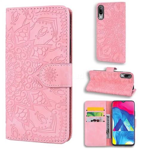 Retro Embossing Mandala Flower Leather Wallet Case for Samsung Galaxy M10 - Pink