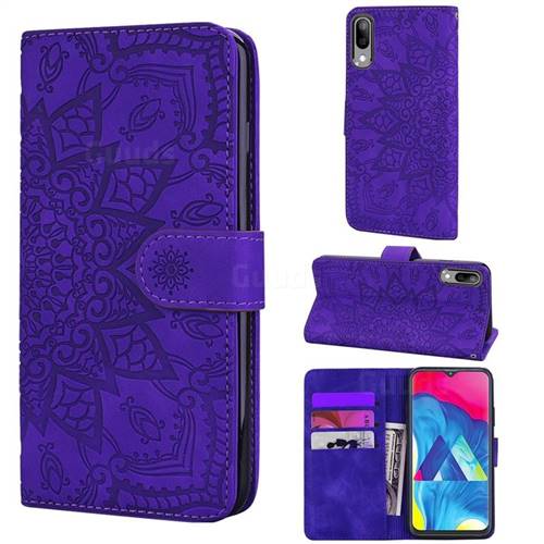 Retro Embossing Mandala Flower Leather Wallet Case for Samsung Galaxy M10 - Purple
