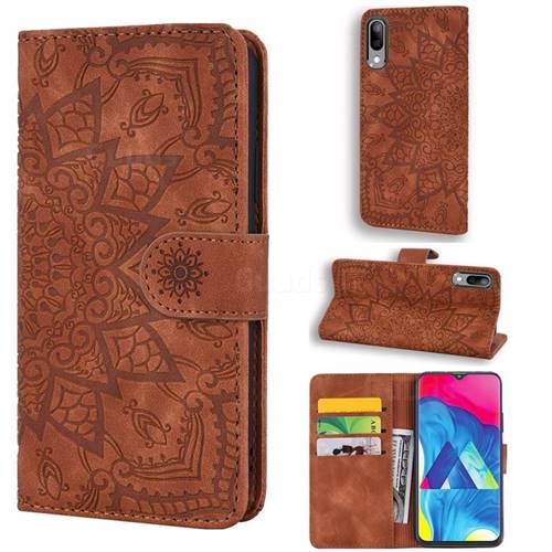 Retro Embossing Mandala Flower Leather Wallet Case for Samsung Galaxy M10 - Brown