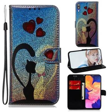 Love Cat Laser Shining Leather Wallet Phone Case for Samsung Galaxy M10