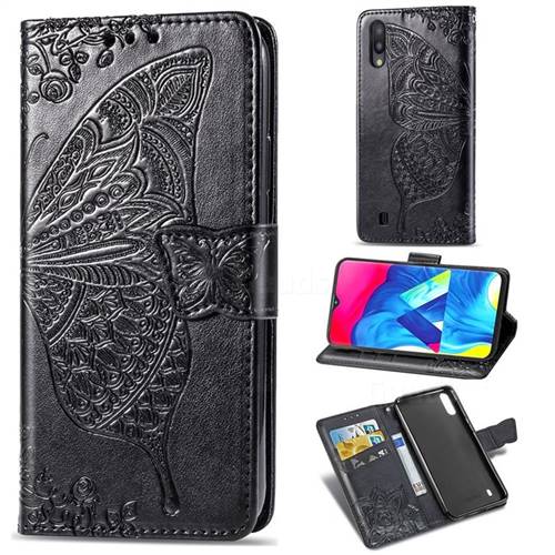 Embossing Mandala Flower Butterfly Leather Wallet Case for Samsung Galaxy M10 - Black