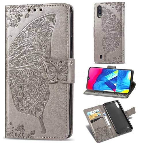 Embossing Mandala Flower Butterfly Leather Wallet Case for Samsung Galaxy M10 - Gray