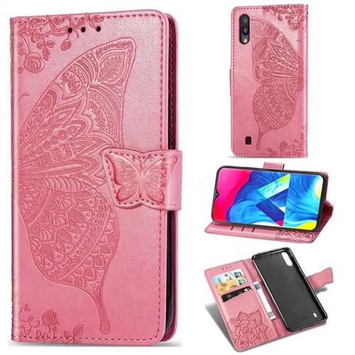 Embossing Mandala Flower Butterfly Leather Wallet Case for Samsung Galaxy M10 - Pink