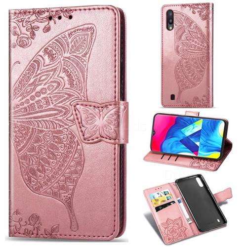 Embossing Mandala Flower Butterfly Leather Wallet Case for Samsung Galaxy M10 - Rose Gold