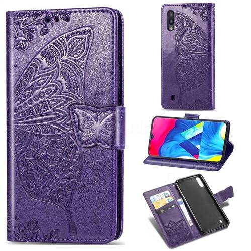 Embossing Mandala Flower Butterfly Leather Wallet Case for Samsung Galaxy M10 - Dark Purple
