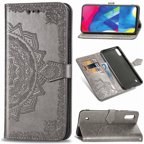 Embossing Imprint Mandala Flower Leather Wallet Case for Samsung Galaxy M10 - Gray